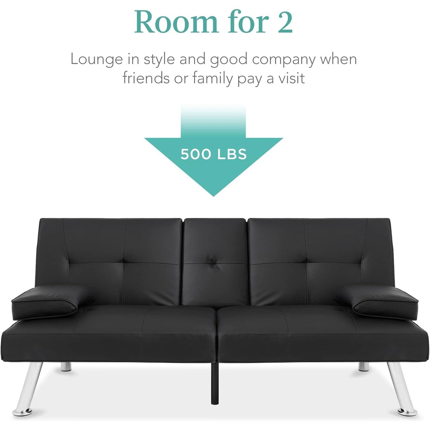 Best Choice Faux Leather Convertible Futon - Adjustable Sofa Bed with Removable Armrests, BlackÂ 
