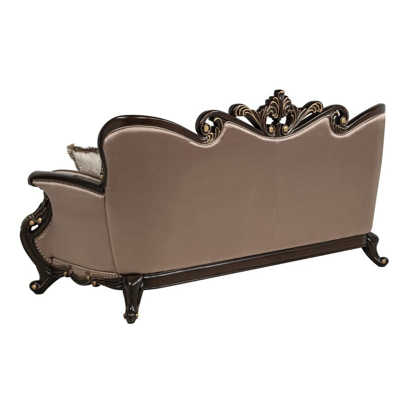 Best Master Furniture Truvare Sandy Desert Espresso Tradtional Sofa with Gold Accent