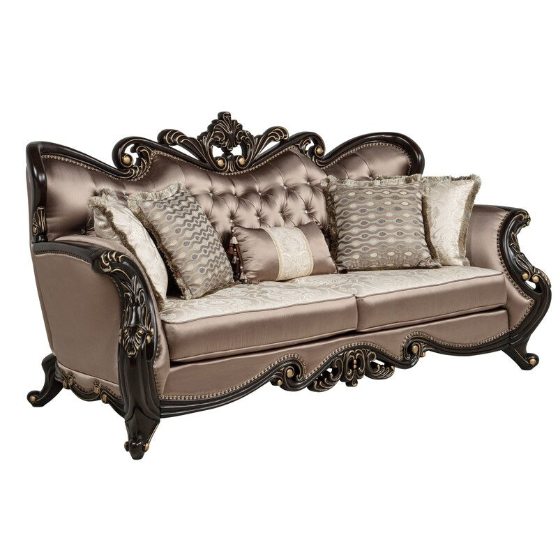 Best Master Furniture Truvare Sandy Desert Espresso Tradtional Sofa with Gold Accent