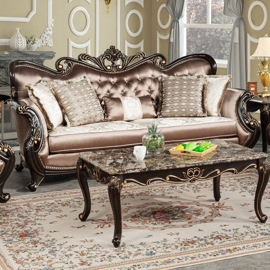Best Master Furniture Truvare Sandy Desert Espresso Tradtional Sofa with Gold Accent