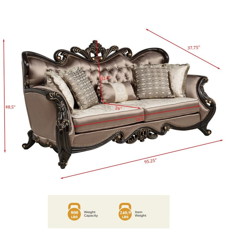 Best Master Furniture Truvare Sandy Desert Espresso Tradtional Sofa with Gold Accent