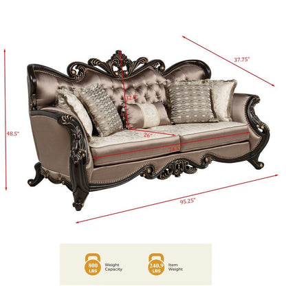 Best Master Furniture Truvare Sandy Desert Espresso Tradtional Sofa with Gold Accent