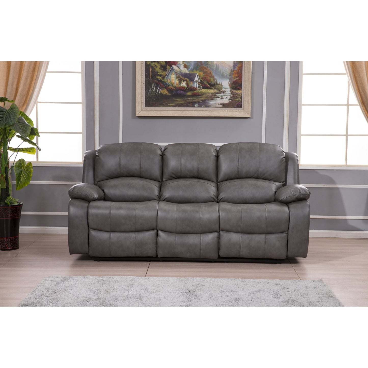 Betsy Furniture Bonded Leather Manual Rclining 3-seat Sofa Couch 8018