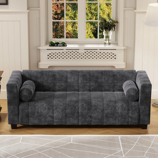 Black 78.7'' Chenille Upholstered 3-Seater Sofa with Extra-Large Seating and Removable Cushions