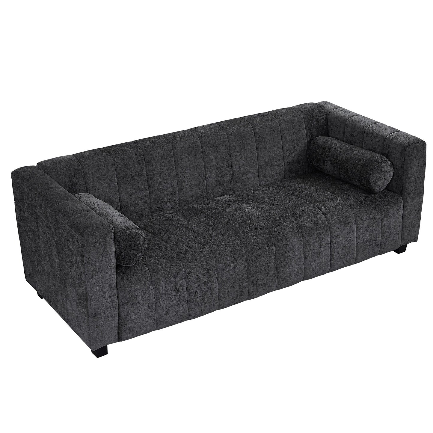 Black 78.7'' Chenille Upholstered 3-Seater Sofa with Extra-Large Seating and Removable Cushions