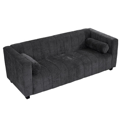 Black 78.7'' Chenille Upholstered 3-Seater Sofa with Extra-Large Seating and Removable Cushions