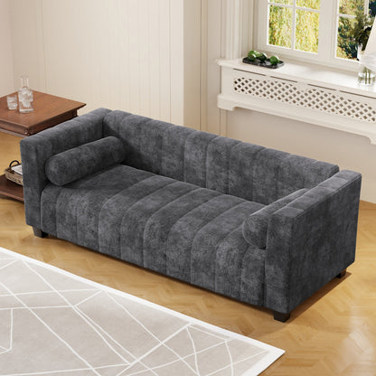 Black 78.7'' Chenille Upholstered 3-Seater Sofa with Extra-Large Seating and Removable Cushions