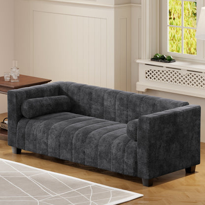 Black 78.7'' Chenille Upholstered 3-Seater Sofa with Extra-Large Seating and Removable Cushions