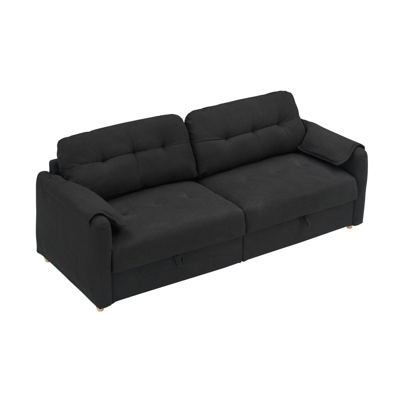 Black 79.50 Teddy Fabric Upholstered 3-seater Storage Sofa with Hidden Seat Storage for Living Room