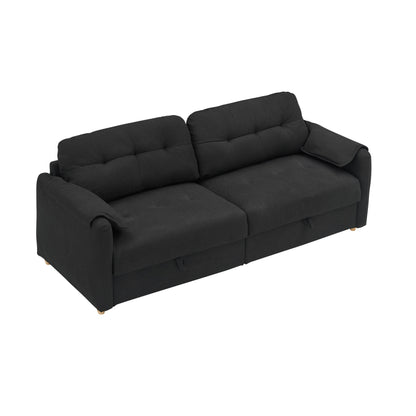 Black 79.50 Teddy Fabric Upholstered 3-seater Storage Sofa with Hidden Seat Storage for Living Room