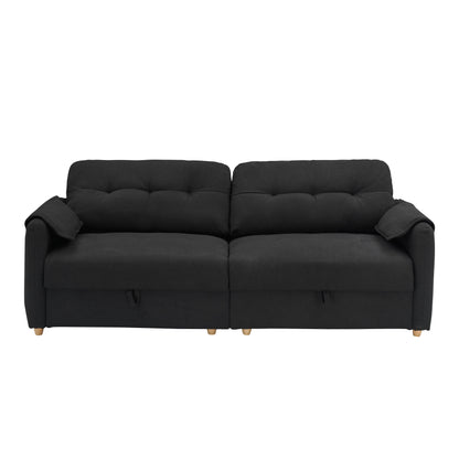 Black 79.50 Teddy Fabric Upholstered 3-seater Storage Sofa with Hidden Seat Storage for Living Room