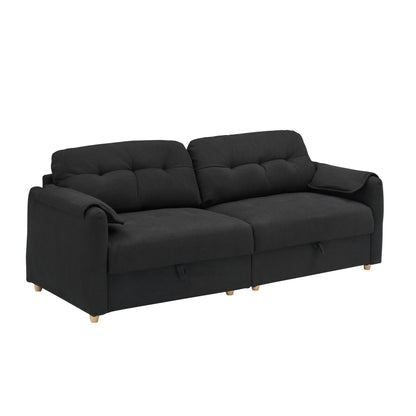 Black 79.50 Teddy Fabric Upholstered 3-seater Storage Sofa with Hidden Seat Storage for Living Room