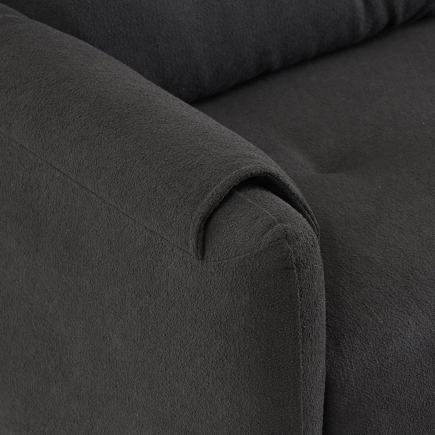 Black 79.50 Teddy Fabric Upholstered 3-seater Storage Sofa with Hidden Seat Storage for Living Room