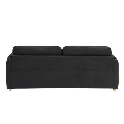 Black 79.50 Teddy Fabric Upholstered 3-seater Storage Sofa with Hidden Seat Storage for Living Room