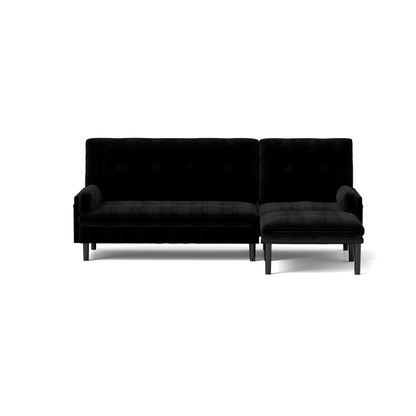 Black 80.7 Multi-Functional Adjustable Corduroy 3-seater Sofa, Convertible L-Shaped Sofa and Guest Bed