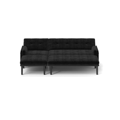 Black 80.7 Multi-Functional Adjustable Corduroy 3-seater Sofa, Convertible L-Shaped Sofa and Guest Bed