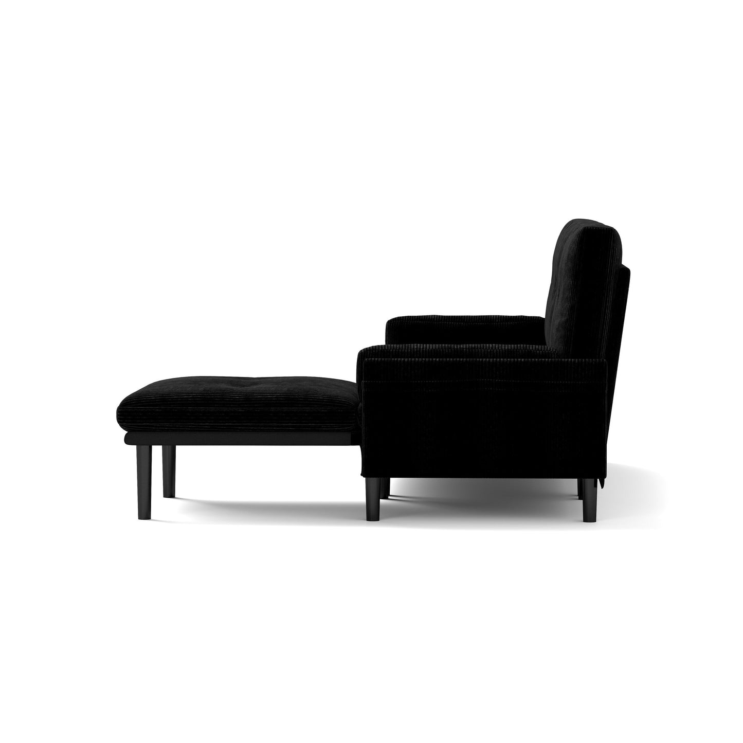Black 80.7 Multi-Functional Adjustable Corduroy 3-seater Sofa, Convertible L-Shaped Sofa and Guest Bed