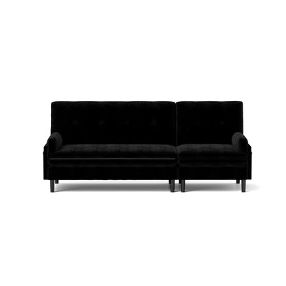 Black 80.7 Multi-Functional Adjustable Corduroy 3-seater Sofa, Convertible L-Shaped Sofa and Guest Bed