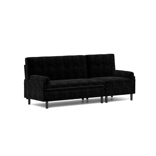 Black 80.7 Multi-Functional Adjustable Corduroy 3-seater Sofa, Convertible L-Shaped Sofa and Guest Bed