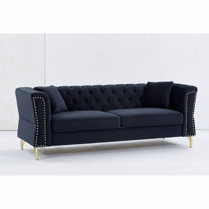 Black 81.8 Velvet 3-Seater Sofa with Nailhead Trim