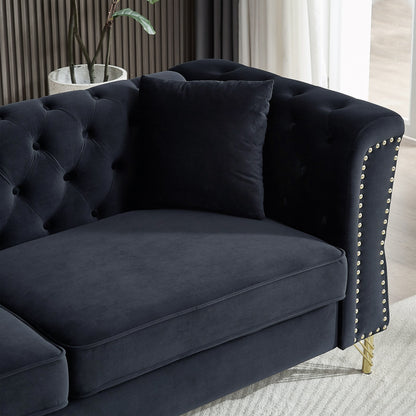 Black 81.8 Velvet 3-Seater Sofa with Nailhead Trim