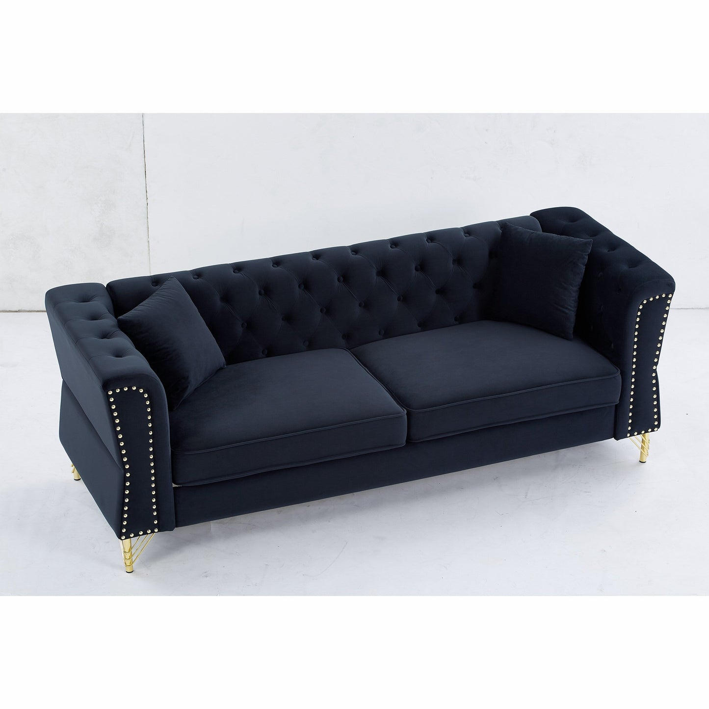 Black 81.8 Velvet 3-Seater Sofa with Nailhead Trim