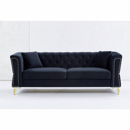 Black 81.8 Velvet 3-Seater Sofa with Nailhead Trim