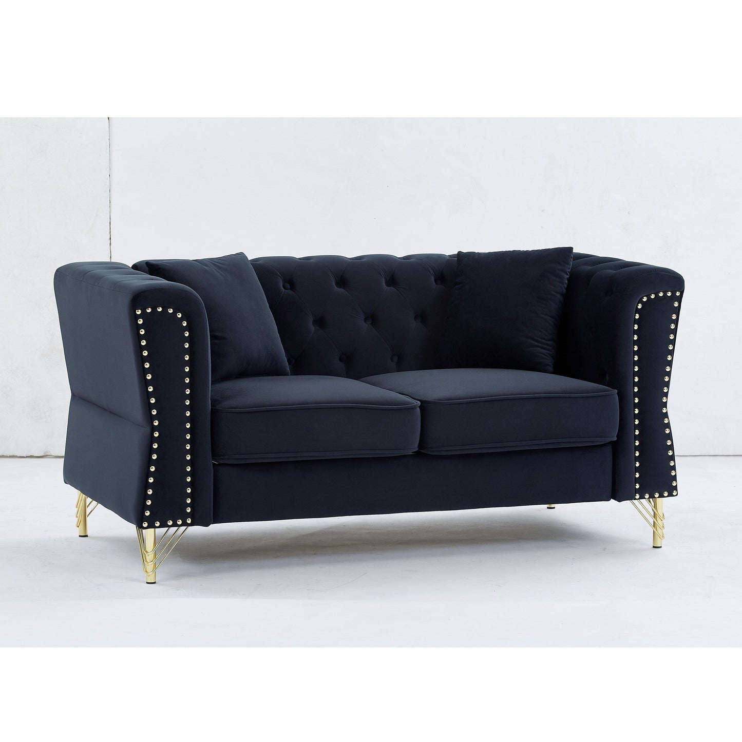 Black 81.8 Velvet 3-Seater Sofa with Nailhead Trim