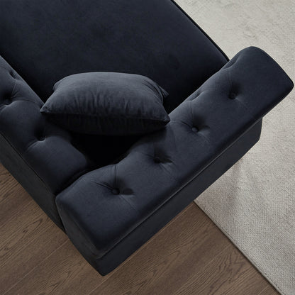 Black 81.8 Velvet 3-seater Sofa with Tufted Couch and Metal Foot for Living Room