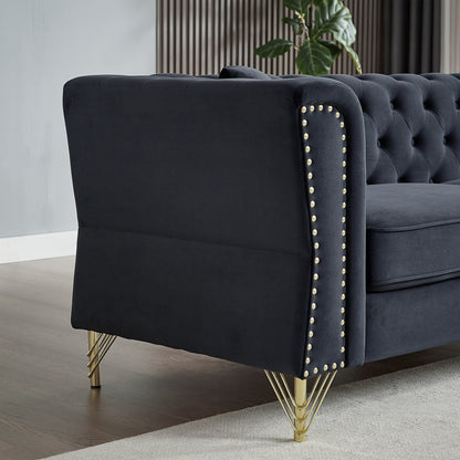 Black 81.8'' Velvet 3-Seater Sofa with Metal Feet, Nailhead Trim, and Foam Padding