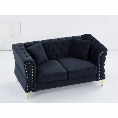 Black 81.8'' Velvet 3-Seater Sofa with Metal Feet, Nailhead Trim, and Foam Padding