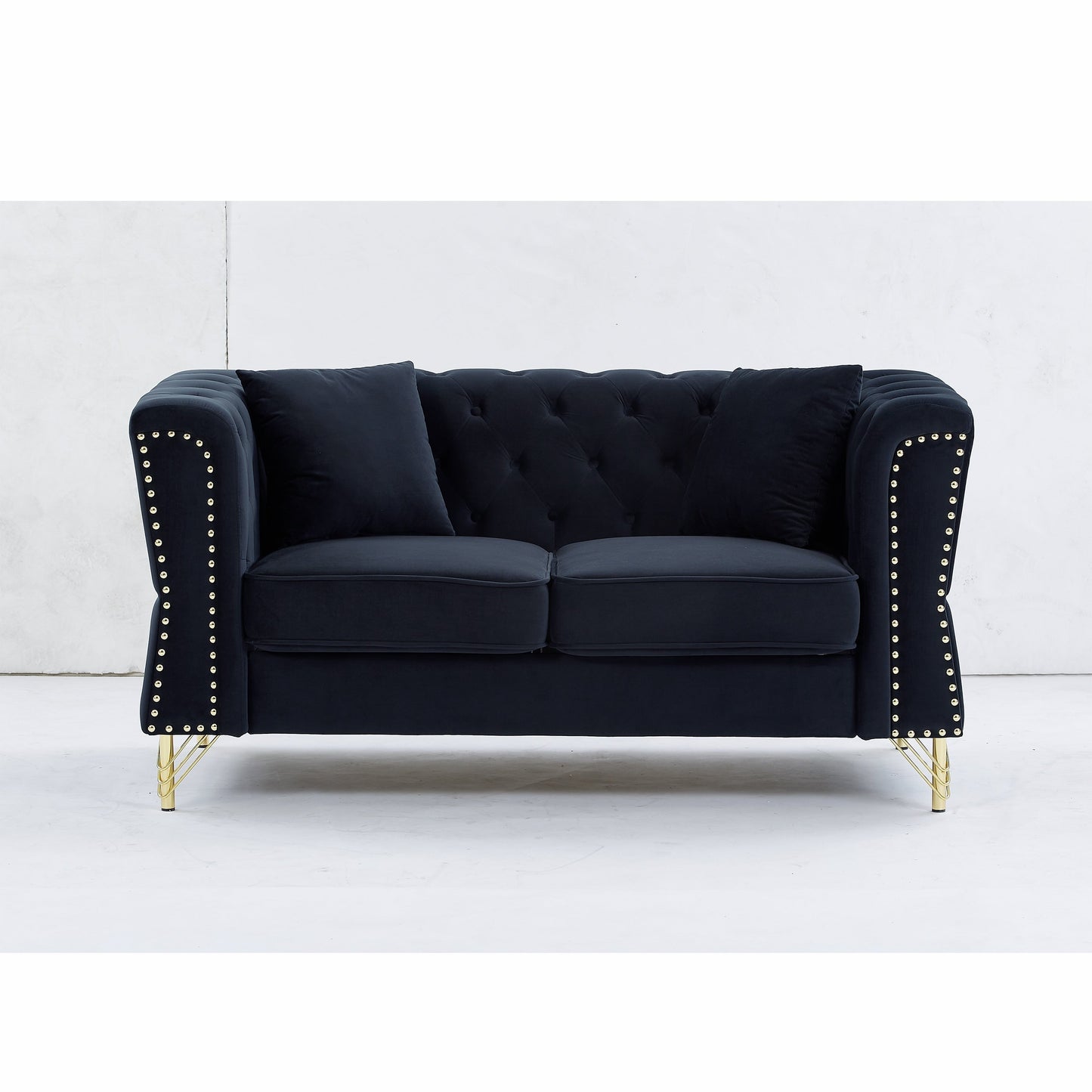 Black 81.8'' Velvet 3-Seater Sofa with Metal Feet, Nailhead Trim, and Foam Padding