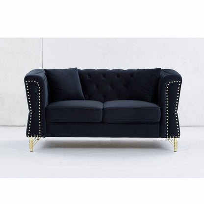 Black 81.8'' Velvet 3-Seater Sofa with Metal Feet, Nailhead Trim, and Foam Padding