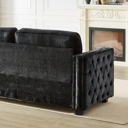 Black 81 Chenille Nailheads 3-seater Sleeper Sofa with Memory Foam Mattress for Living Room
