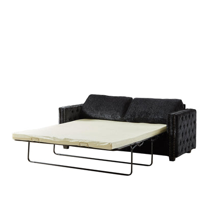 Black 81 Chenille Nailheads 3-seater Sleeper Sofa with Memory Foam Mattress for Living Room