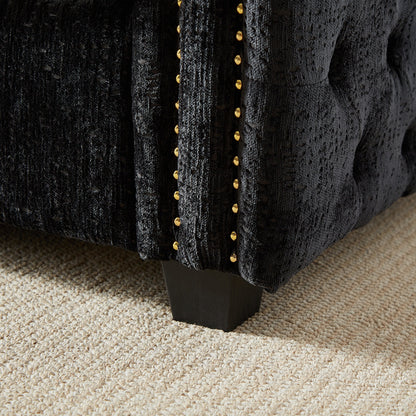 Black 81 Chenille Nailheads 3-seater Sleeper Sofa with Memory Foam Mattress for Living Room