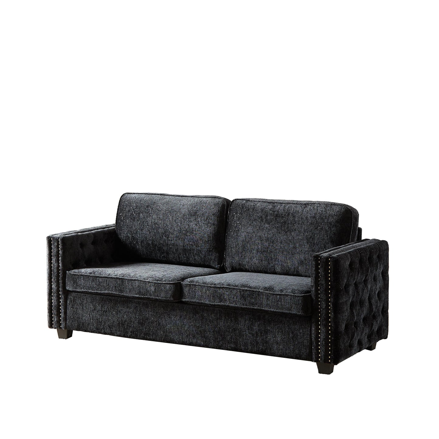 Black 81 Chenille Nailheads 3-seater Sleeper Sofa with Memory Foam Mattress for Living Room