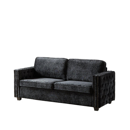 Black 81 Chenille Nailheads 3-seater Sleeper Sofa with Memory Foam Mattress for Living Room