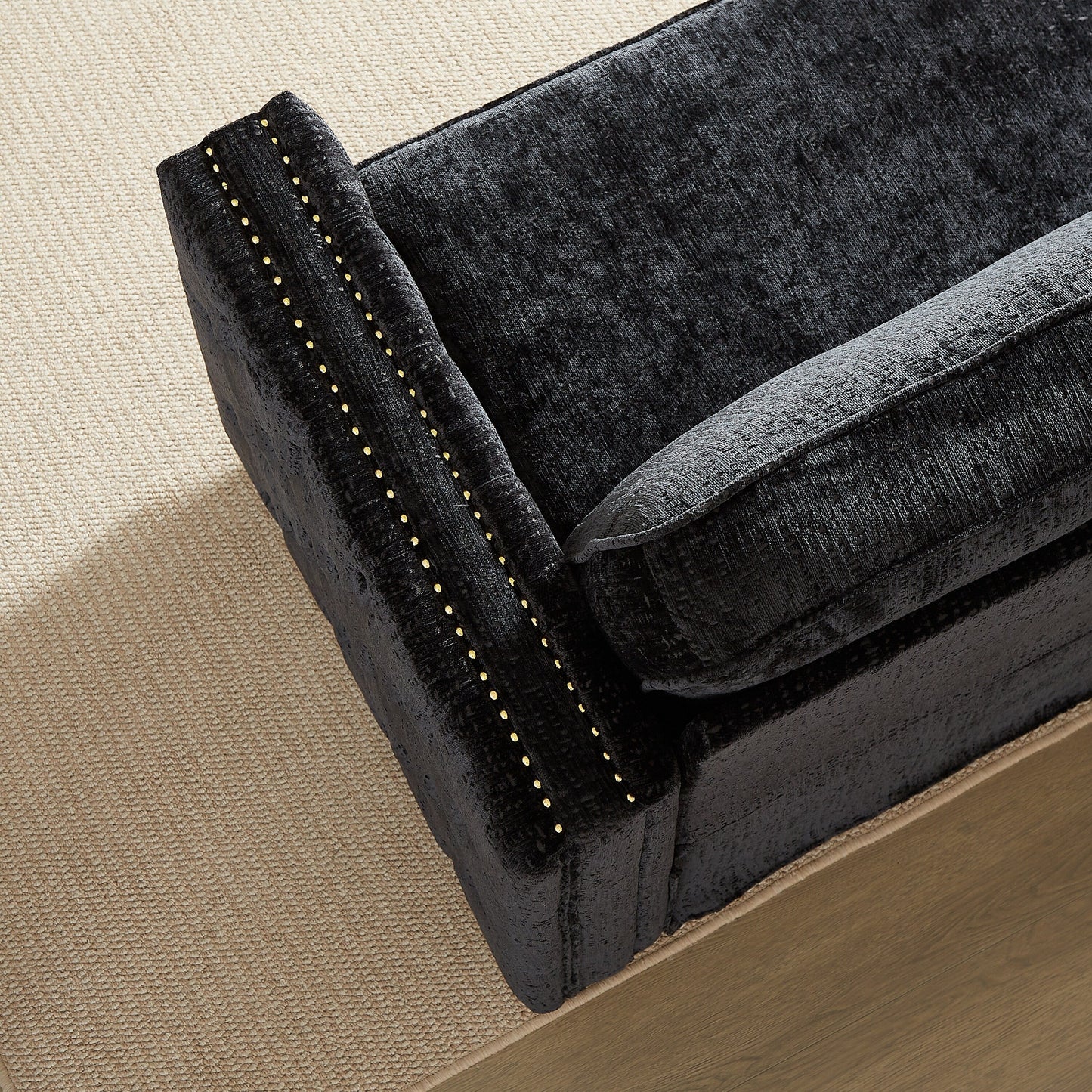 Black 81 Chenille Nailheads 3-seater Sleeper Sofa with Memory Foam Mattress for Living Room