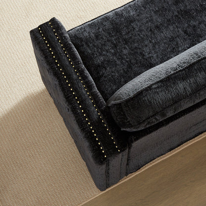 Black 81 Chenille Nailheads 3-seater Sleeper Sofa with Memory Foam Mattress for Living Room