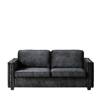 Black 81 Chenille Nailheads 3-seater Sleeper Sofa with Memory Foam Mattress for Living Room