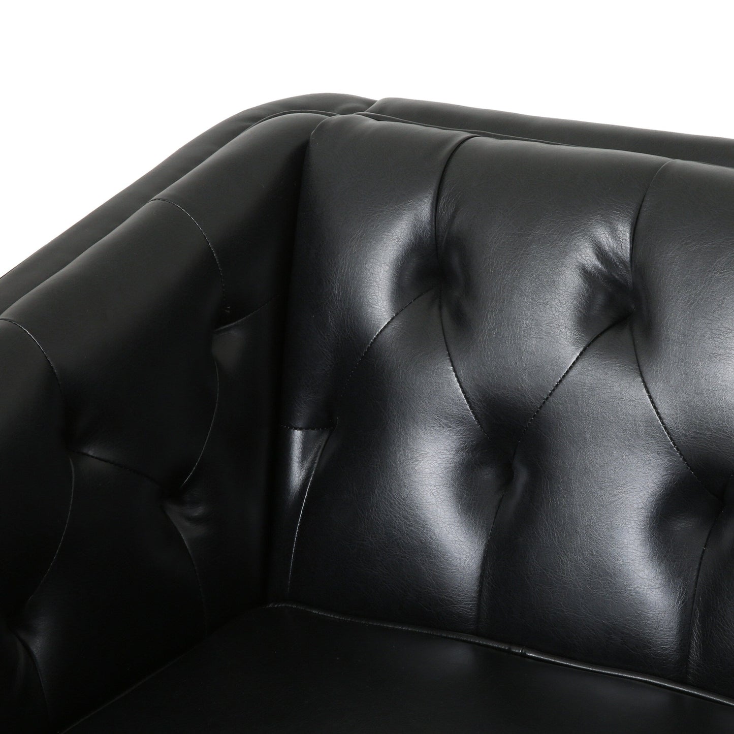 Black 81'' PU Leather 3-Seater Sofa with Tufted Back and Solid Wood Legs