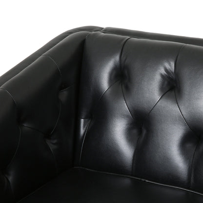 Black 81'' PU Leather 3-Seater Sofa with Tufted Back and Solid Wood Legs