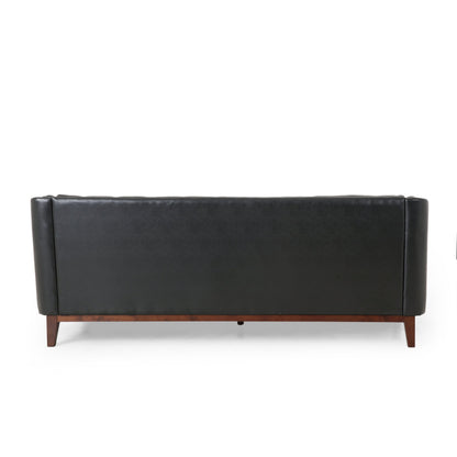 Black 81'' PU Leather 3-Seater Sofa with Tufted Back and Solid Wood Legs