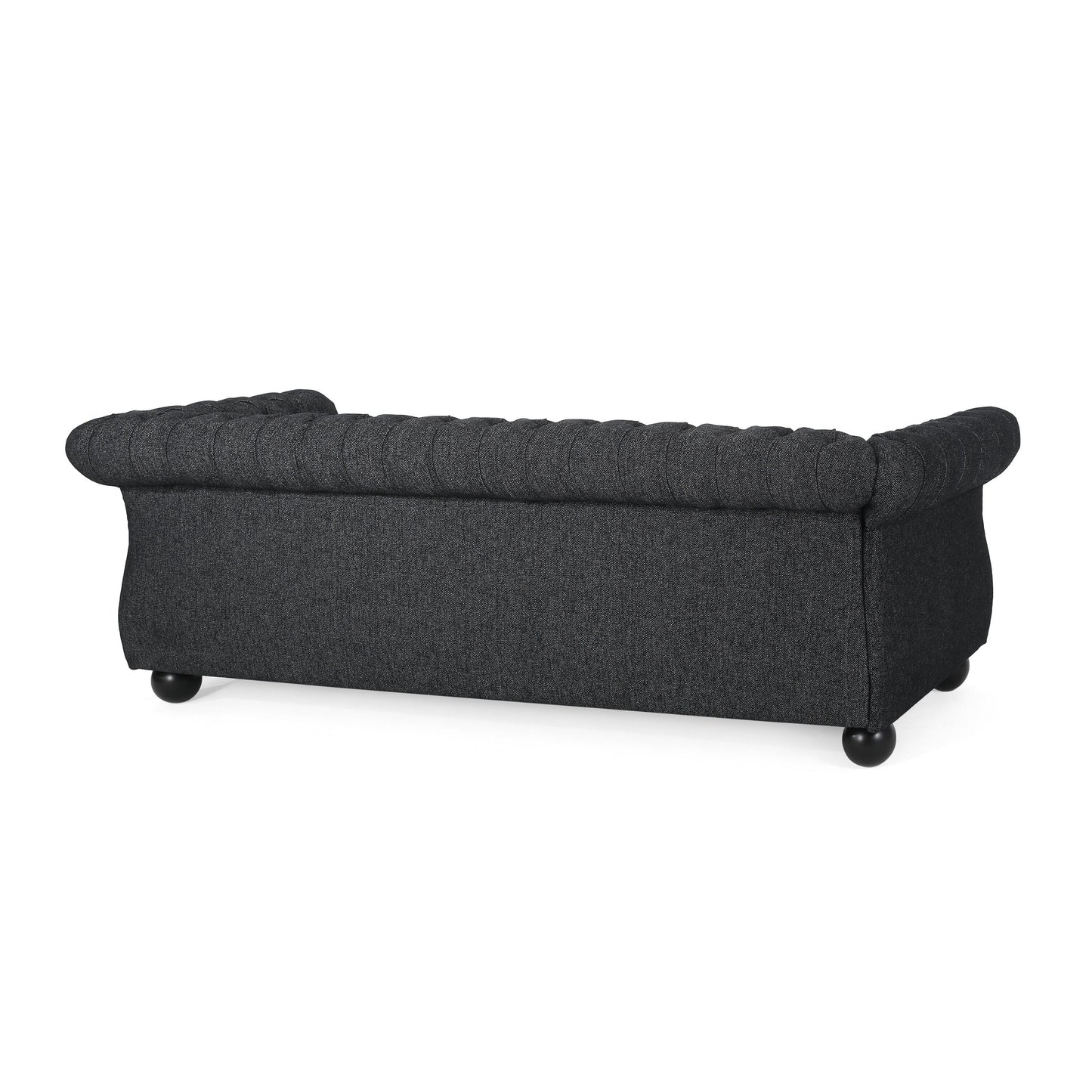 Black 83.25 Polyester 3-Seater Retro Tufted Sofa with Solid Wood Legs, Elegant and Durable for Living Room or Study