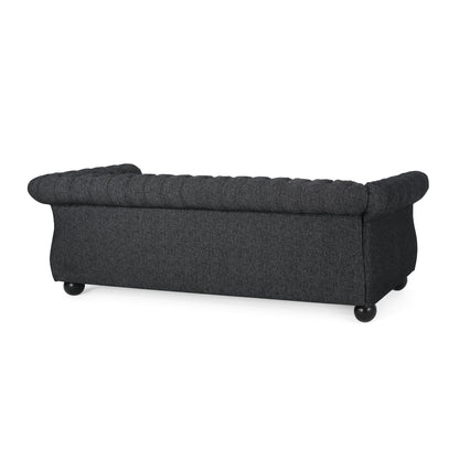 Black 83.25 Polyester 3-Seater Retro Tufted Sofa with Solid Wood Legs, Elegant and Durable for Living Room or Study