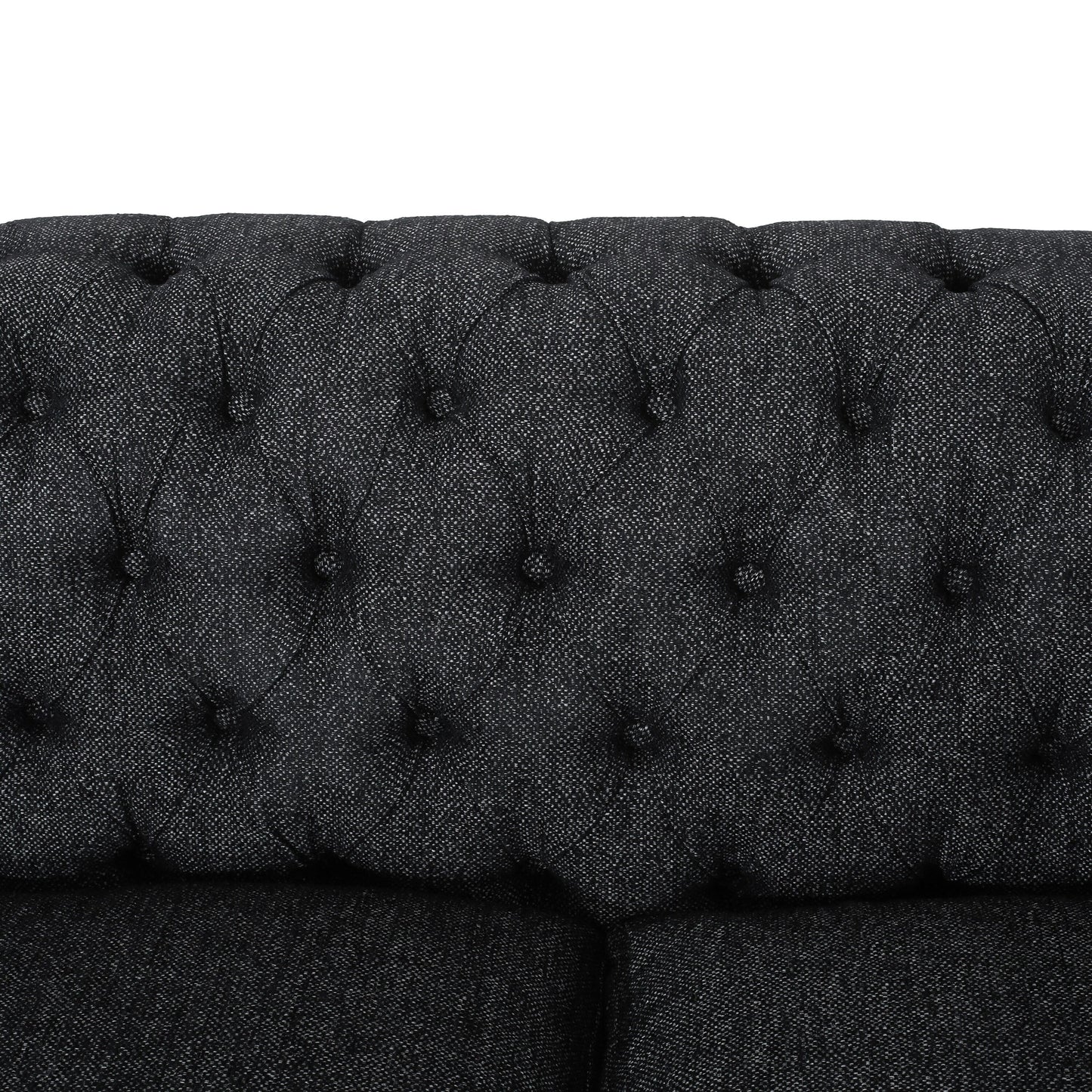 Black 83.25 Polyester 3-Seater Retro Tufted Sofa with Solid Wood Legs, Elegant and Durable for Living Room or Study