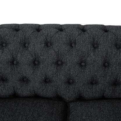 Black 83.25 Polyester 3-Seater Retro Tufted Sofa with Solid Wood Legs, Elegant and Durable for Living Room or Study