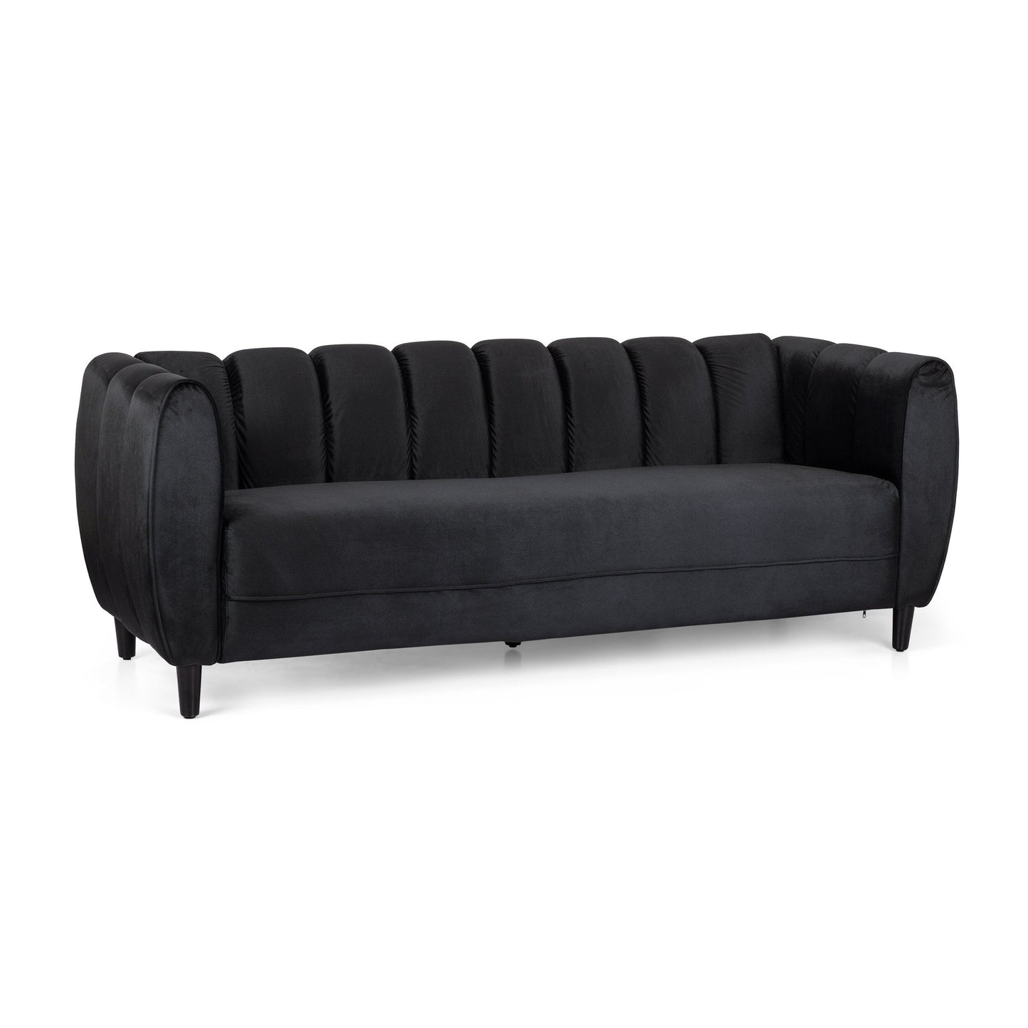 Black 83.25 Velvet Channel Tufted 3-seater Sofa with Birch Wood Legs for Living Room