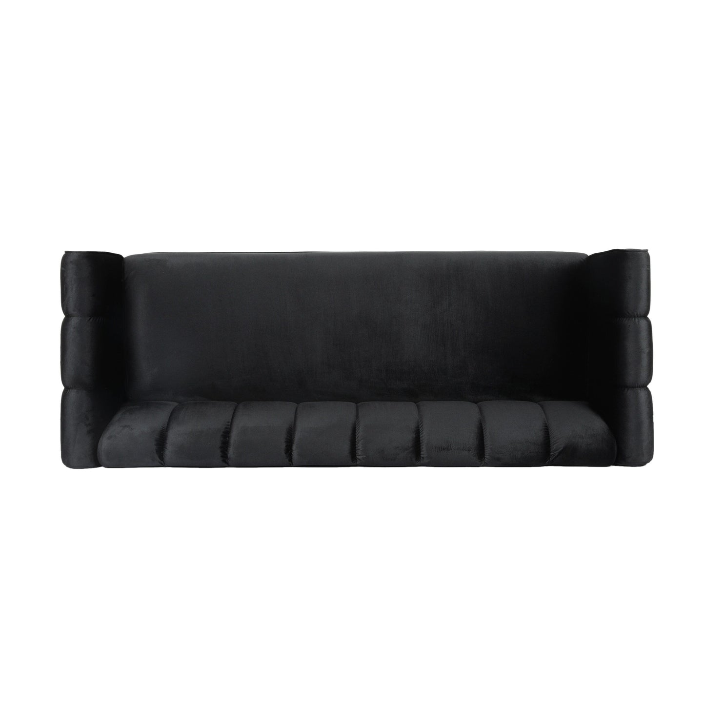 Black 83.25 Velvet Channel Tufted 3-seater Sofa with Birch Wood Legs for Living Room